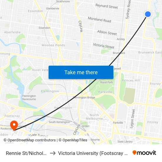Rennie St/Nicholson St #131 to Victoria University (Footscray Nicholson Campus) map
