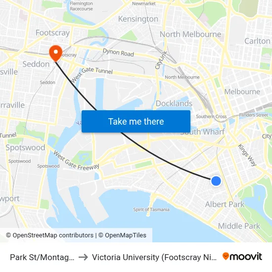 Park St/Montague St #27 to Victoria University (Footscray Nicholson Campus) map