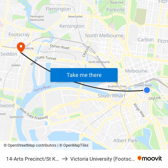 14-Arts Precinct/St Kilda Rd (Southbank) to Victoria University (Footscray Nicholson Campus) map