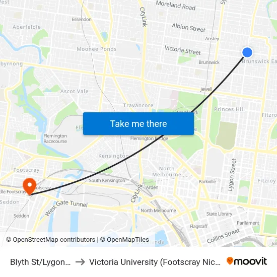 Blyth St/Lygon St #125 to Victoria University (Footscray Nicholson Campus) map