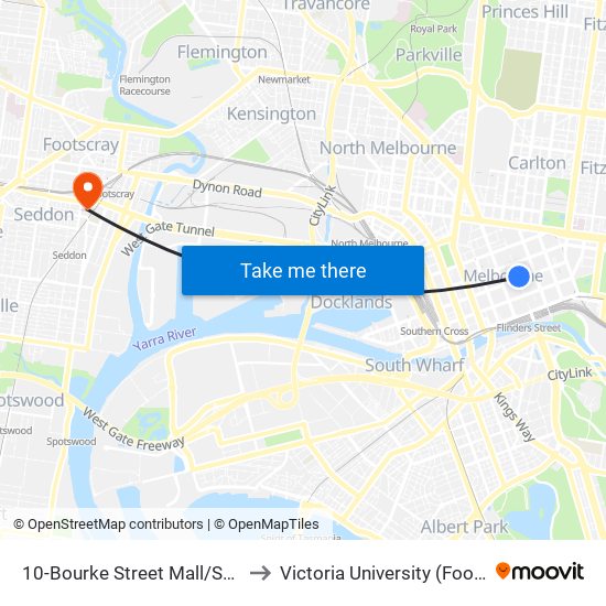 10-Bourke Street Mall/Swanston St (Melbourne City) to Victoria University (Footscray Nicholson Campus) map
