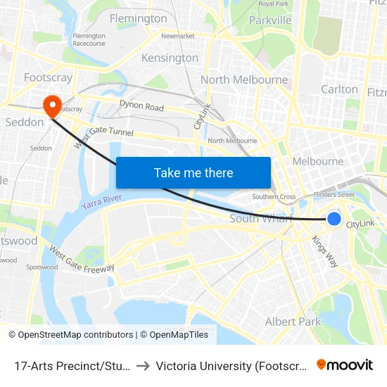 Arts Precinct/Sturt St #17 to Victoria University (Footscray Nicholson Campus) map