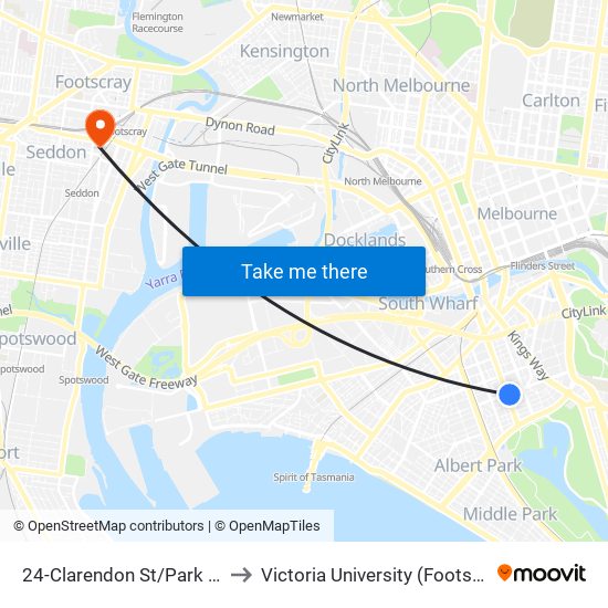 24-Clarendon St/Park St (South Melbourne) to Victoria University (Footscray Nicholson Campus) map