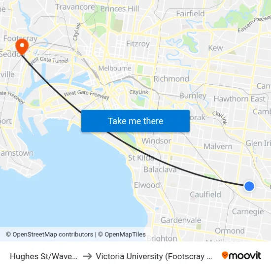 Hughes St/Waverley Rd #63 to Victoria University (Footscray Nicholson Campus) map