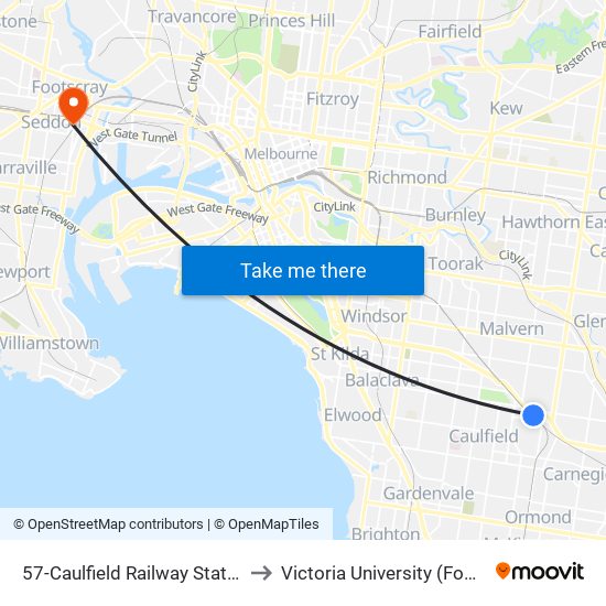 57-Caulfield Railway Station/Derby Rd (Caulfield East) to Victoria University (Footscray Nicholson Campus) map