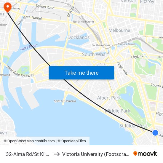 32-Alma Rd/St Kilda Rd (St Kilda) to Victoria University (Footscray Nicholson Campus) map