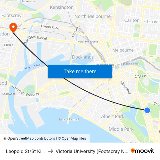 Leopold St/St Kilda Rd #24 to Victoria University (Footscray Nicholson Campus) map