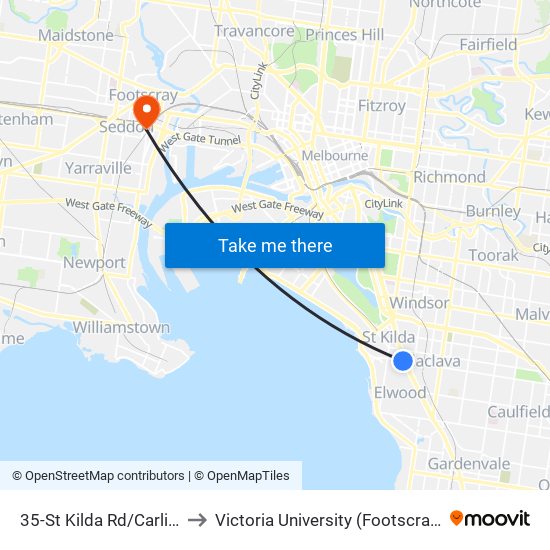 35-St Kilda Rd/Carlisle St (St Kilda) to Victoria University (Footscray Nicholson Campus) map