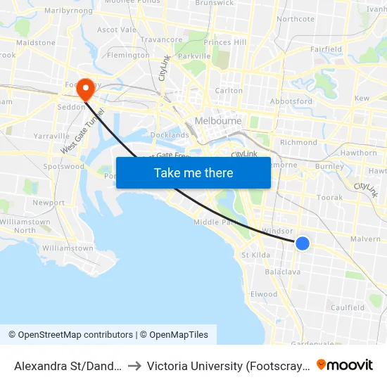 Alexandra St/Dandenong Rd #36 to Victoria University (Footscray Nicholson Campus) map