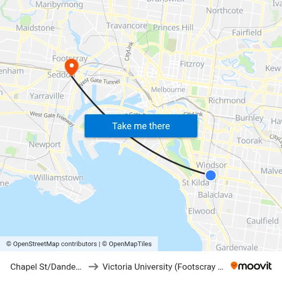 Chapel St/Dandenong Rd #32 to Victoria University (Footscray Nicholson Campus) map