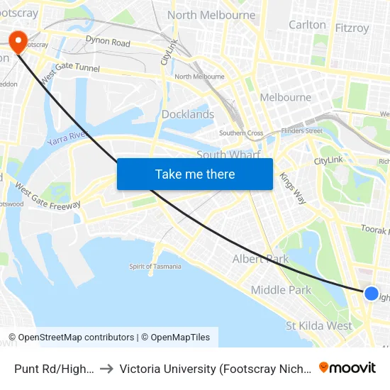 Punt Rd/High St #28 to Victoria University (Footscray Nicholson Campus) map