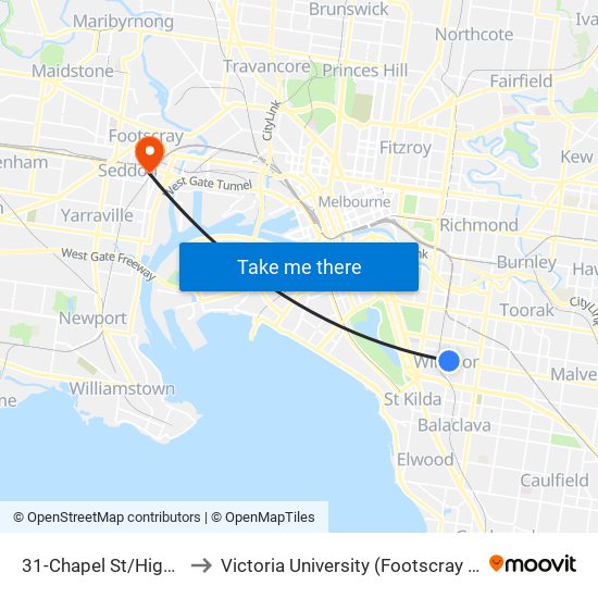 31-Chapel St/High St (Prahran) to Victoria University (Footscray Nicholson Campus) map