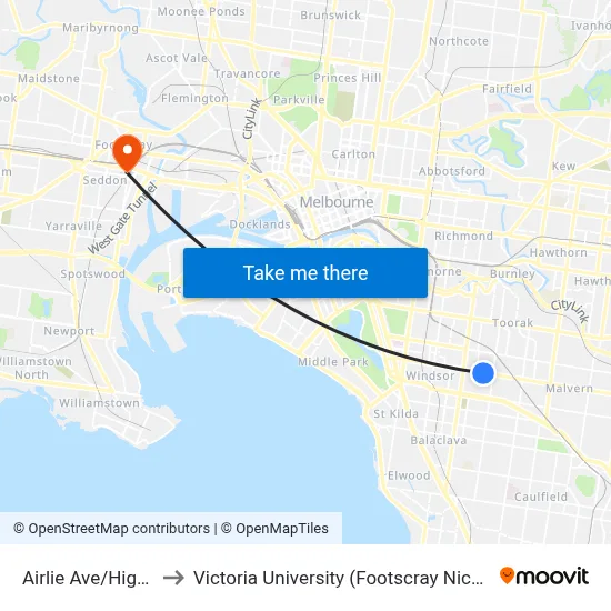 Airlie Ave/High St #37 to Victoria University (Footscray Nicholson Campus) map