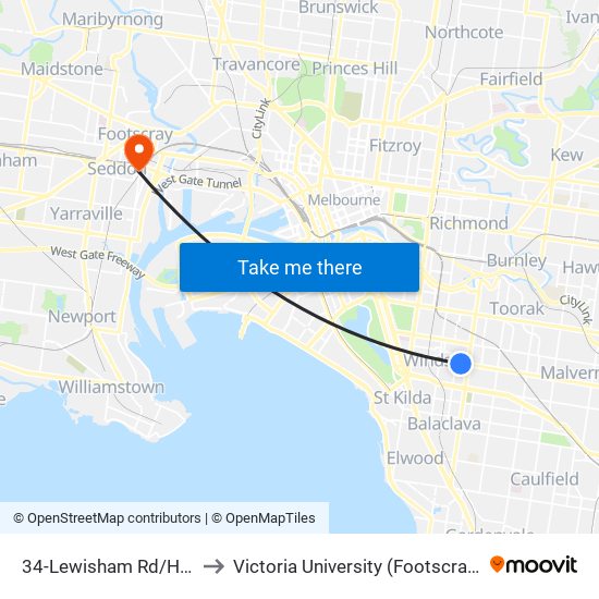 34-Lewisham Rd/High St (Prahran) to Victoria University (Footscray Nicholson Campus) map