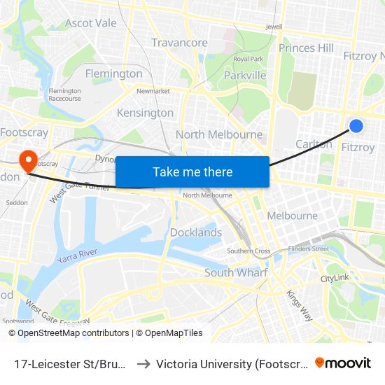 17-Leicester St/Brunswick St (Fitzroy) to Victoria University (Footscray Nicholson Campus) map