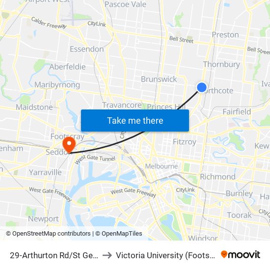 29-Arthurton Rd/St Georges Rd (Northcote) to Victoria University (Footscray Nicholson Campus) map