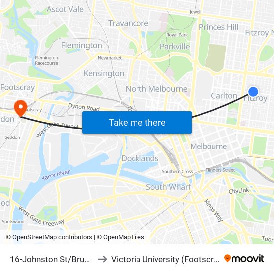 16-Johnston St/Brunswick St (Fitzroy) to Victoria University (Footscray Nicholson Campus) map