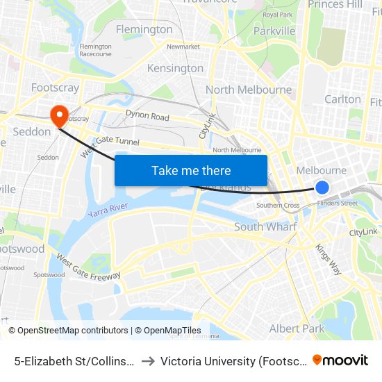 5-Elizabeth St/Collins St (Melbourne City) to Victoria University (Footscray Nicholson Campus) map