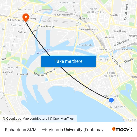 Richardson St/Mills St #135 to Victoria University (Footscray Nicholson Campus) map