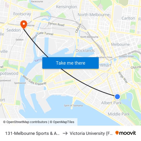 131-Melbourne Sports & Aquatic Centre/Albert Rd (Albert Park) to Victoria University (Footscray Nicholson Campus) map