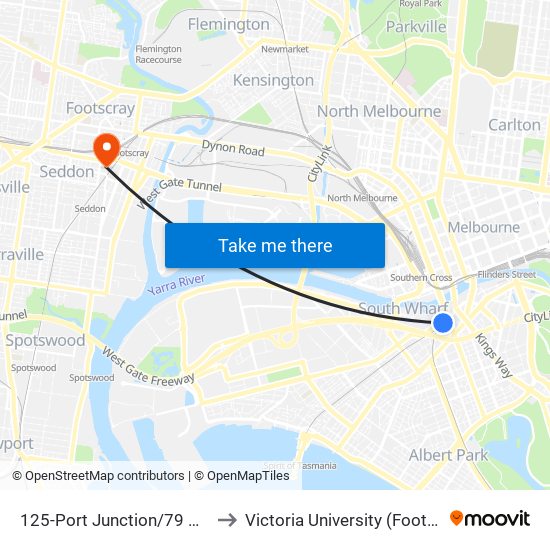 125-Port Junction/79 Whiteman St (Southbank) to Victoria University (Footscray Nicholson Campus) map