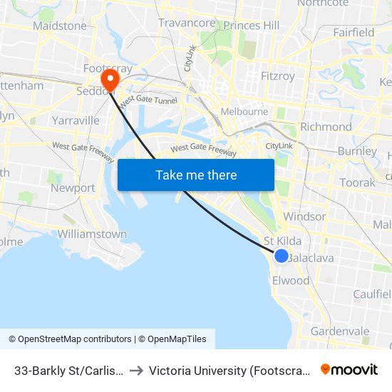 33-Barkly St/Carlisle St (St Kilda) to Victoria University (Footscray Nicholson Campus) map