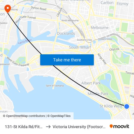 131-St Kilda Rd/Fitzroy St (St Kilda) to Victoria University (Footscray Nicholson Campus) map