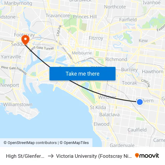 High St/Glenferrie Rd #57 to Victoria University (Footscray Nicholson Campus) map