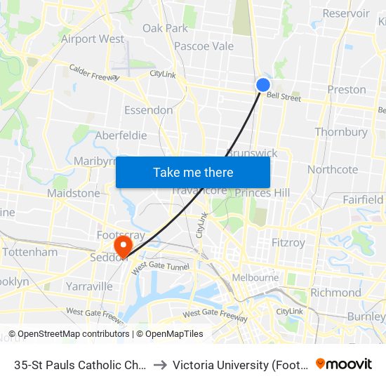 35-St Pauls Catholic Church/Sydney Rd (Coburg) to Victoria University (Footscray Nicholson Campus) map