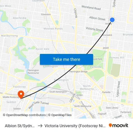 Albion St/Sydney Rd #26 to Victoria University (Footscray Nicholson Campus) map