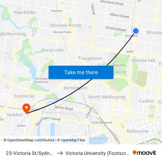 23-Victoria St/Sydney Rd (Brunswick) to Victoria University (Footscray Nicholson Campus) map