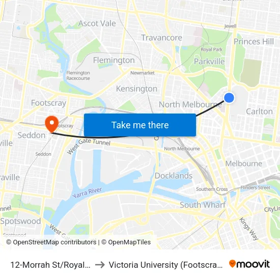 Morrah St/Royal Pde #12 to Victoria University (Footscray Nicholson Campus) map