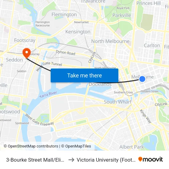 Bourke Street Mall/Elizabeth St #3 to Victoria University (Footscray Nicholson Campus) map