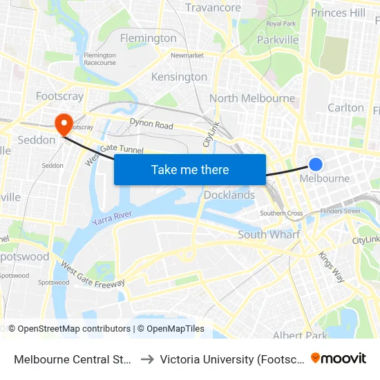 Melbourne Central Station/La Trobe St  #5 to Victoria University (Footscray Nicholson Campus) map
