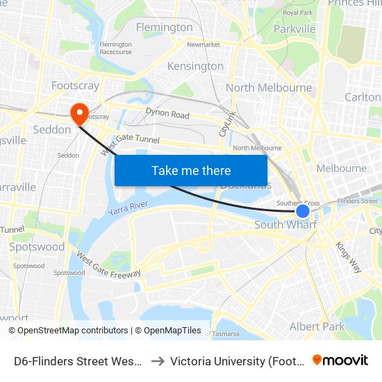 D6-Flinders Street West/Flinders St (Docklands) to Victoria University (Footscray Nicholson Campus) map