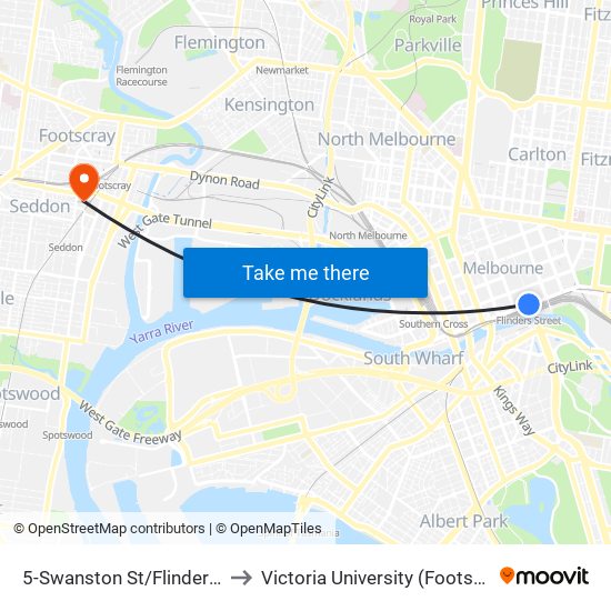 5-Swanston St/Flinders St (Melbourne City) to Victoria University (Footscray Nicholson Campus) map