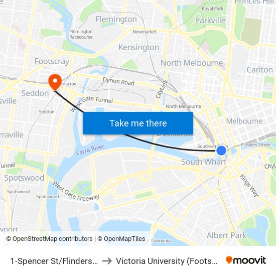 1-Spencer St/Flinders St (Melbourne City) to Victoria University (Footscray Nicholson Campus) map