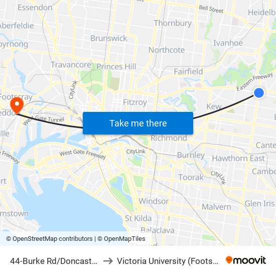 44-Burke Rd/Doncaster Rd (Balwyn North) to Victoria University (Footscray Nicholson Campus) map