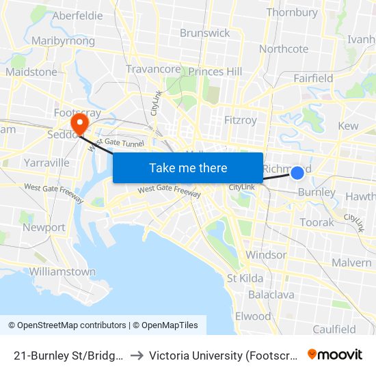 21-Burnley St/Bridge Rd (Richmond) to Victoria University (Footscray Nicholson Campus) map