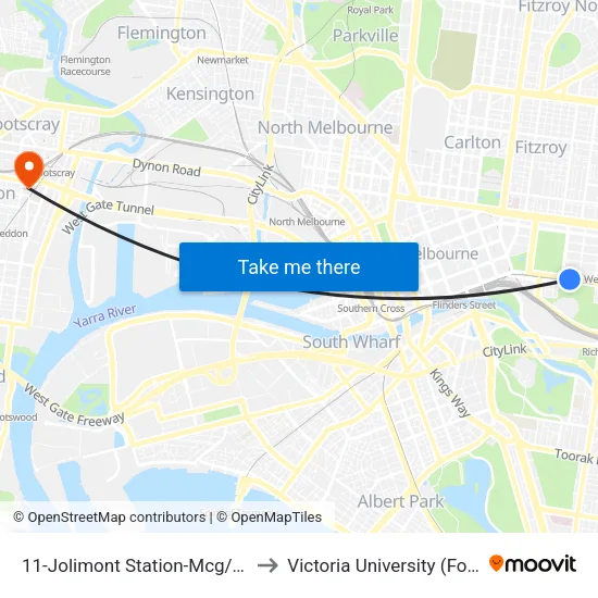 Jolimont Station-Mcg/Wellington Pde #11 to Victoria University (Footscray Nicholson Campus) map
