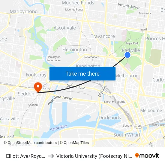 Elliott Ave/Royal Park #24 to Victoria University (Footscray Nicholson Campus) map