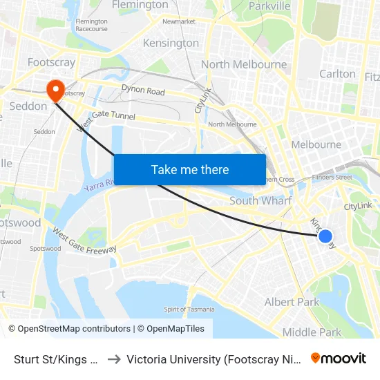 Sturt St/Kings Way #118 to Victoria University (Footscray Nicholson Campus) map