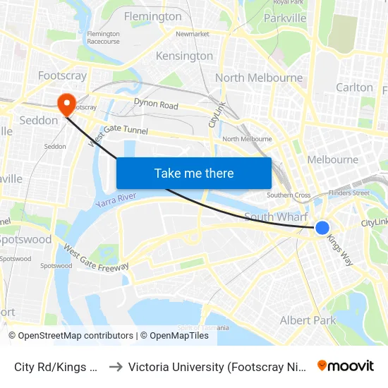 City Rd/Kings Way #116 to Victoria University (Footscray Nicholson Campus) map