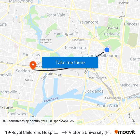 19-Royal Childrens Hospital/Flemington Rd (North Melbourne) to Victoria University (Footscray Nicholson Campus) map