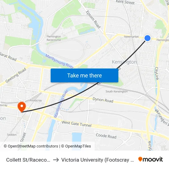 Collett St/Racecourse Rd #24 to Victoria University (Footscray Nicholson Campus) map