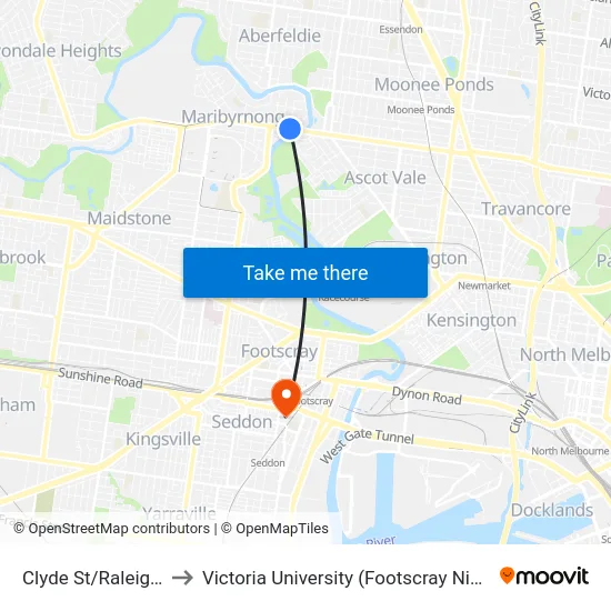 Clyde St/Raleigh Rd #42 to Victoria University (Footscray Nicholson Campus) map