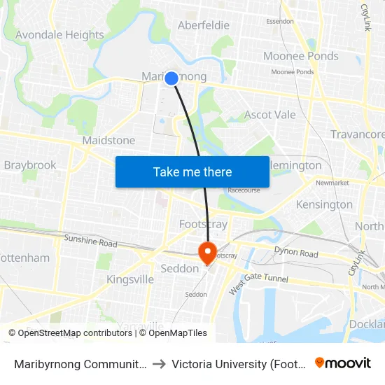 Maribyrnong Community Centre/Raleigh Rd #45 to Victoria University (Footscray Nicholson Campus) map