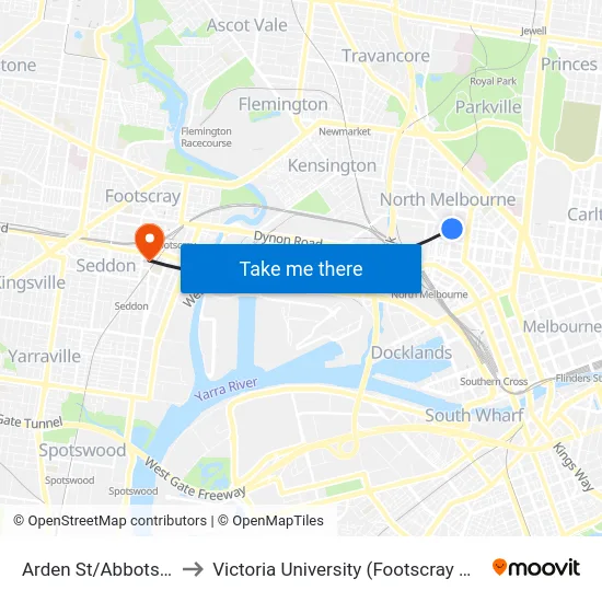 Arden St/Abbotsford St #15 to Victoria University (Footscray Nicholson Campus) map