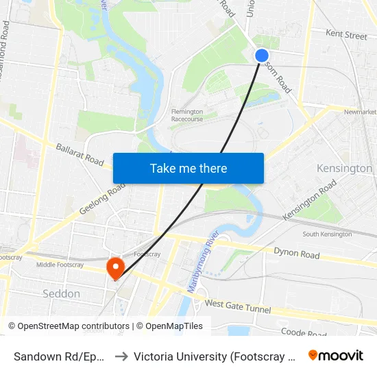 Sandown Rd/Epsom Rd #32 to Victoria University (Footscray Nicholson Campus) map