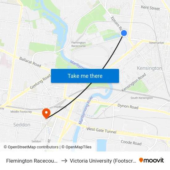 Flemington Racecourse/Epsom Rd #30 to Victoria University (Footscray Nicholson Campus) map